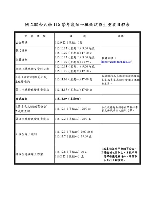 116碩甄重要日程表(另開新視窗/jpg檔)圖片